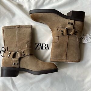 Zara Suede Ankle Biker Boots